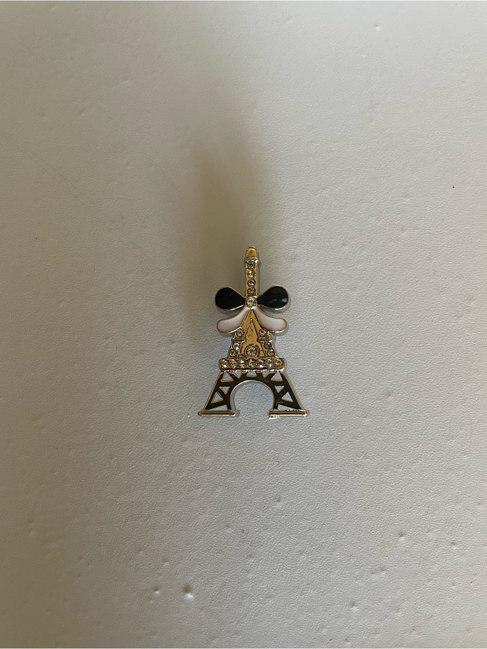 Eiffel Tower Bow Rhinestone Charm - Gold, Black & White